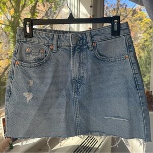Stradivarius Light Blue Distressed Mini Skirt